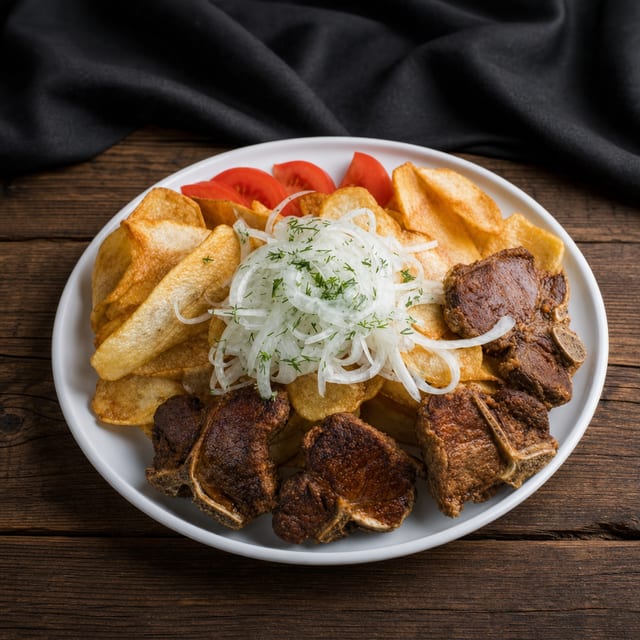 Fried Bone-in Lamb Loin Steaks.