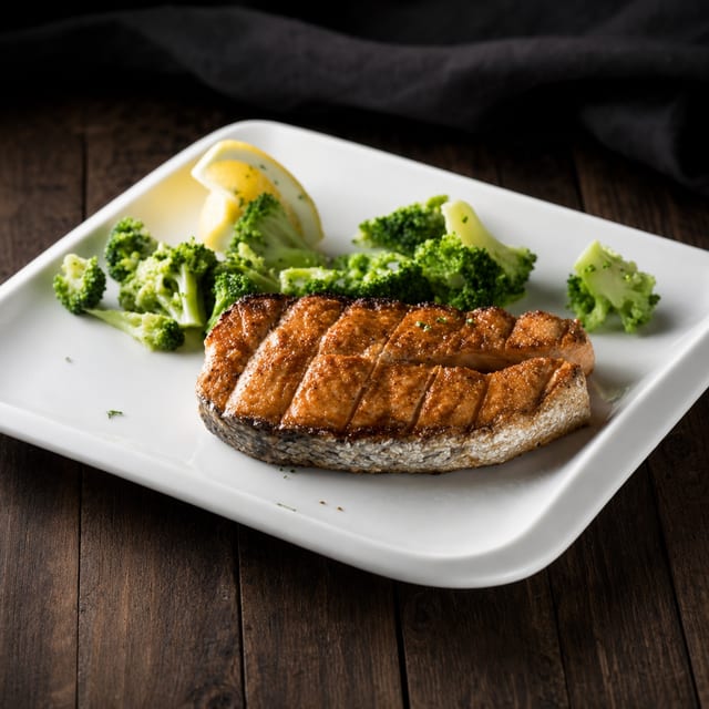 Charcoal-Grilled Salmon Steak.